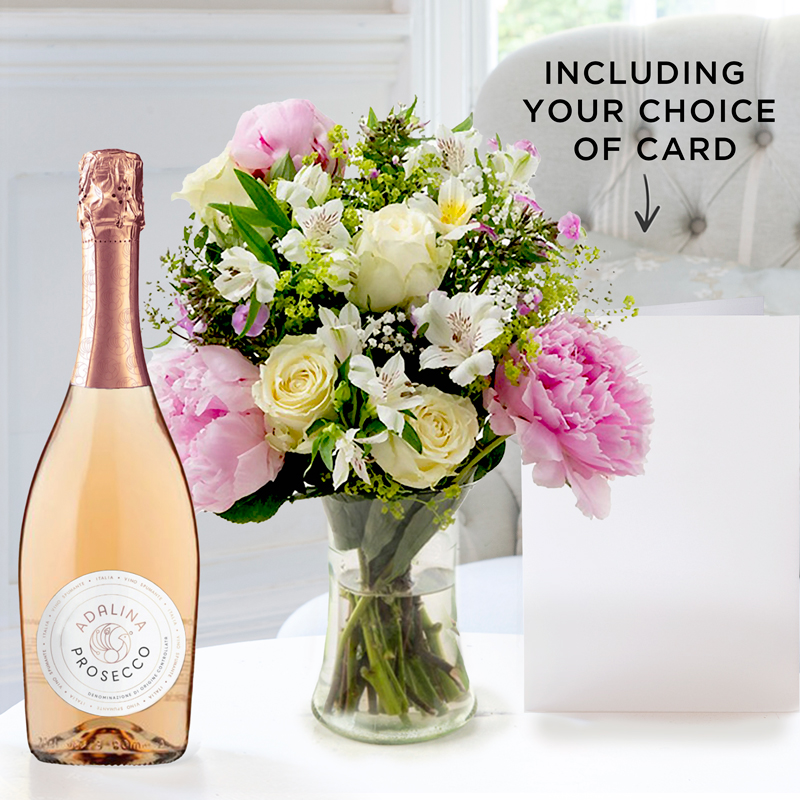 Peonies & Cream, Prosecco Rosé & Free Card image