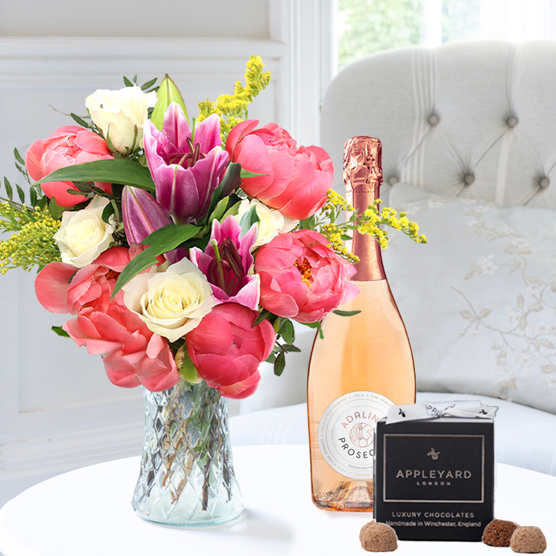 Peony, Rose & Lily, Prosecco Rosé & 12 Truffles image
