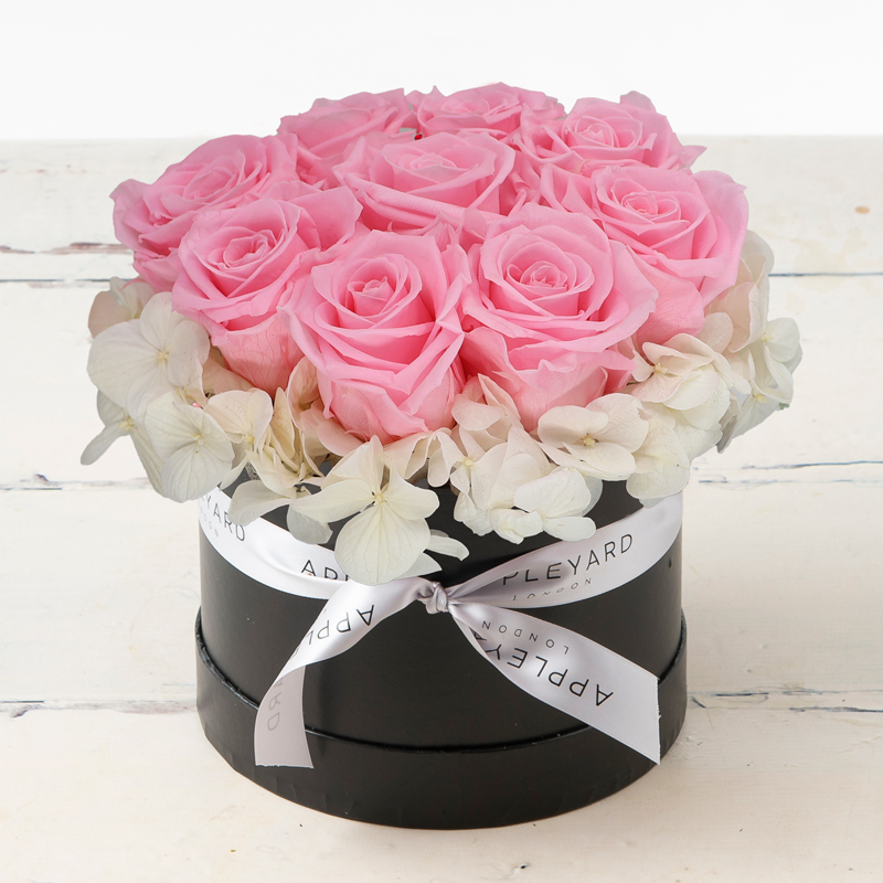 Pink Rose & White Hydrangea Hatbox (Lasts Up To A Year) image