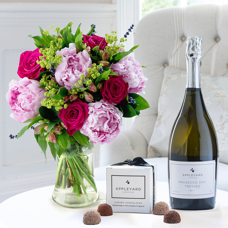 Pomegranate Rose & Peony, Prosecco & 6 Truffles image