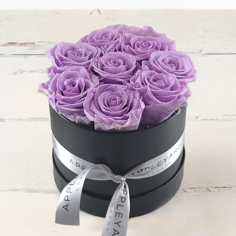 Forever Purple Rose Hatbox - Valentine's Gifts Delivered - Lasts A Year - Hatbox Flowers - Roses - Flower Bouquet - Next Day Flower Delivery UK -