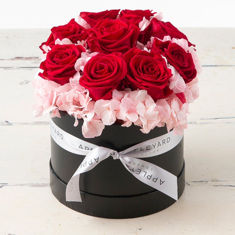 Red Rose & Pink Hydrangea Hatbox (Lasts Up To A Year) image