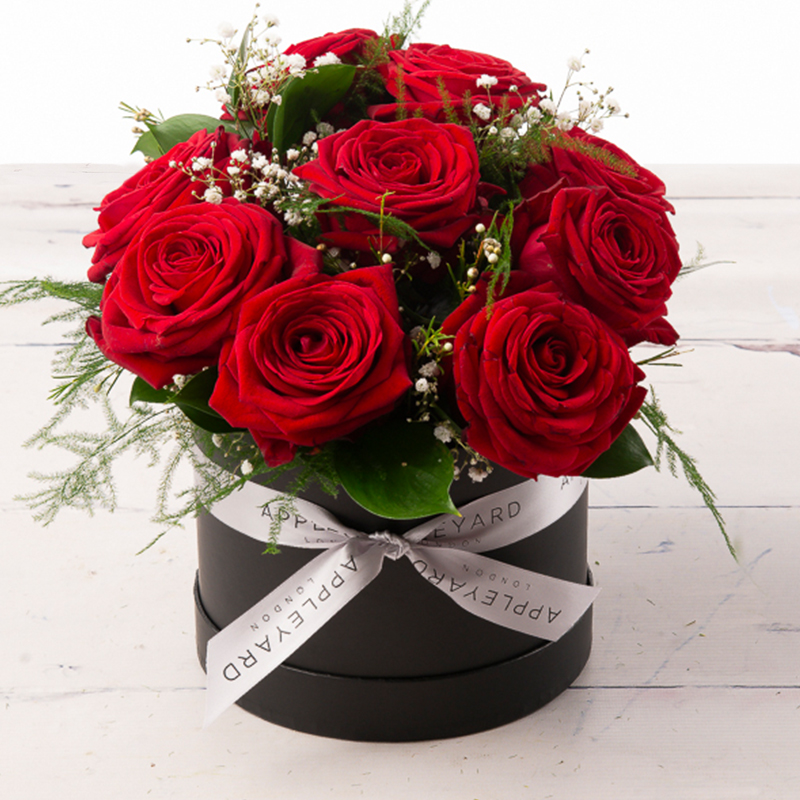 Red Rose Hatbox Flower Bouquet - Roses - Next Day Flower Delivery UK - Appleyard London