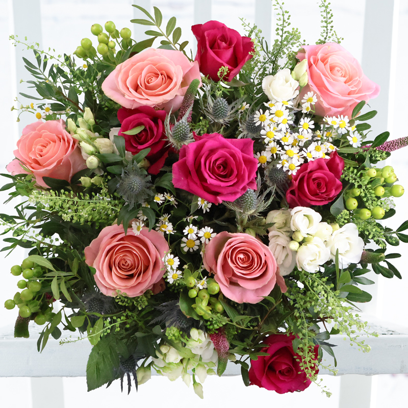 Luxury Flower Bouquet - Pink Roses, White Lisianthus, Daisies & Veronica - Large Designer Flower Bouquet - The Rose Pearl - Next Day Flower & Gift