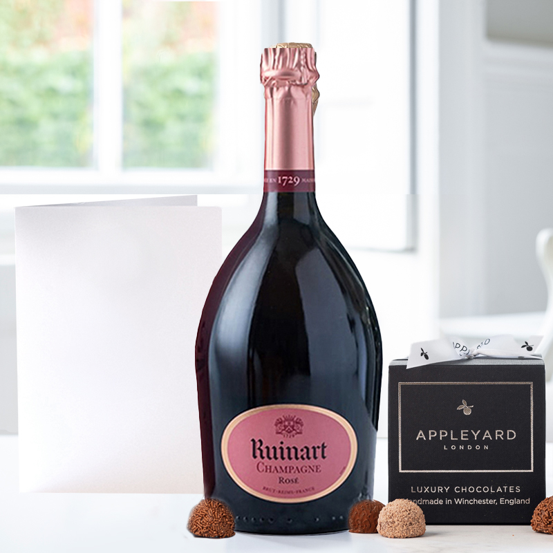 Ruinart Rosé (75cl), 12 Handmade Chocolate Truffles & Occasion Card