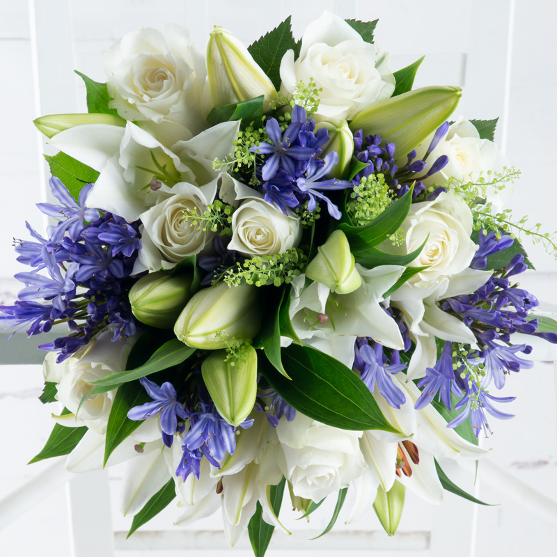 Large Luxury Flower Bouquet - White Lilies, Blue Agapanthus & White Roses - Sapphire Skies Bouquet - Flowers - Blue, Cream, Green - Next Day Flower