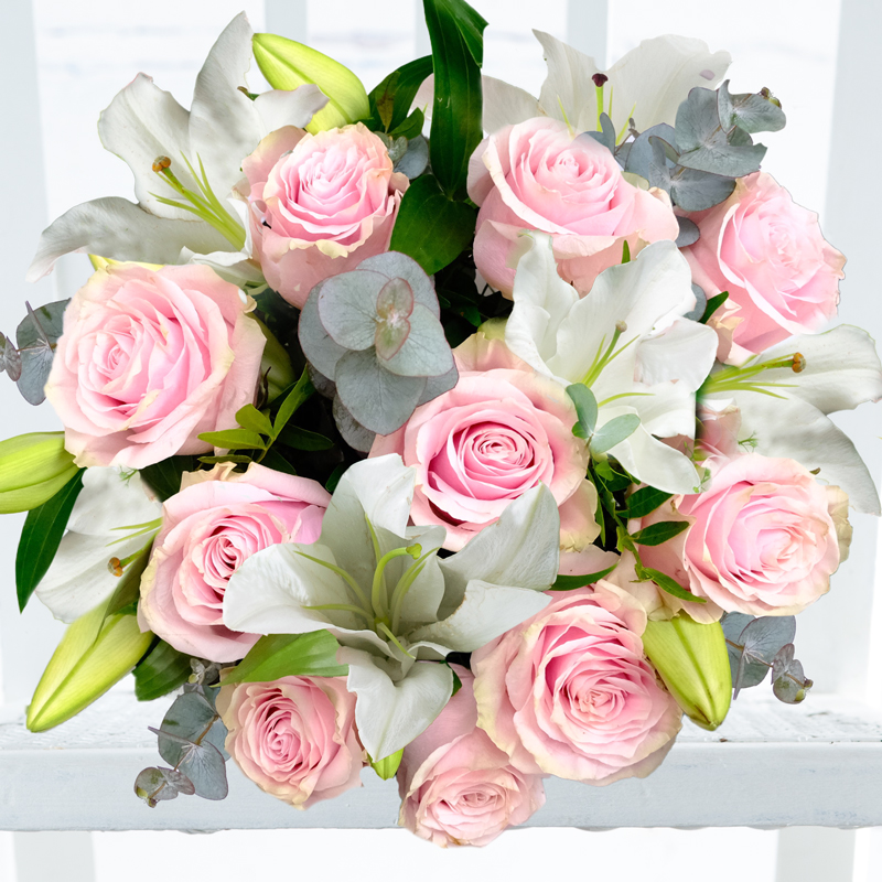 Large Luxury Flower Bouquet - Simply Pink Rose & Lily Grande Flower Bouquet - Eucalyptus & Lilies - Cream, Green, Pink - Next Day Flower Delivery UK -
