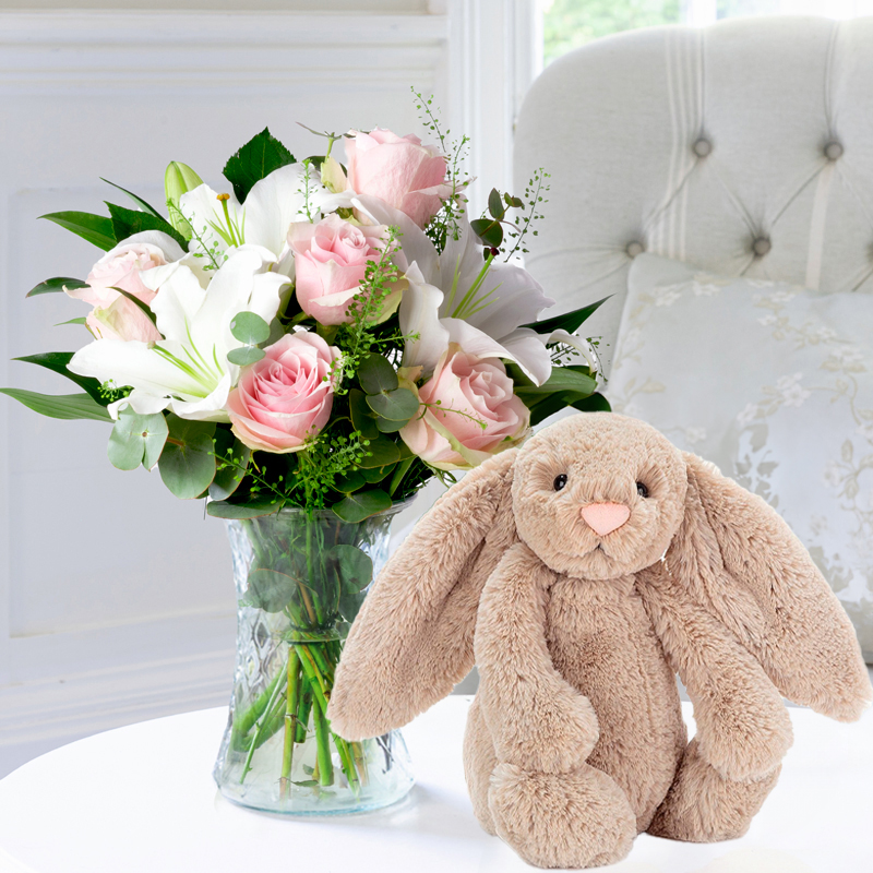 Simply Pink Rose & Lily & Bashful Beige Bunny image