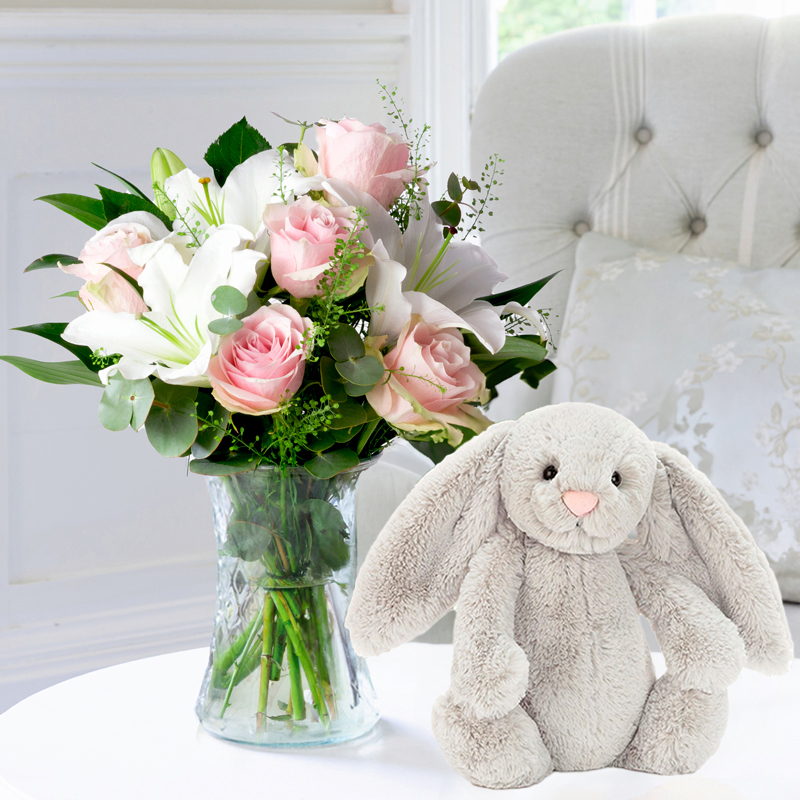 Simply Pink Rose & Lily & Jellycat® Silver Bunny image