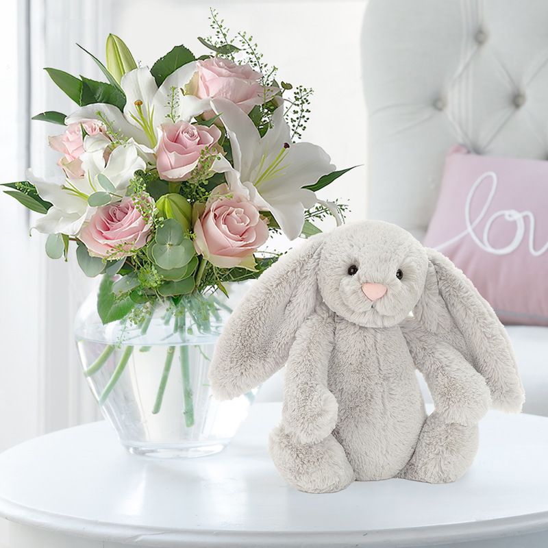 Simply Pink Rose & Lily & Jellycat® Silver Bunny