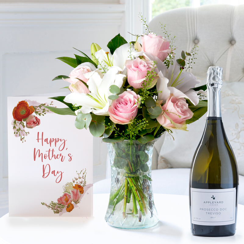 Simply Pink Rose & Lily, Appleyard Prosecco & Happy Mother's Day Card image