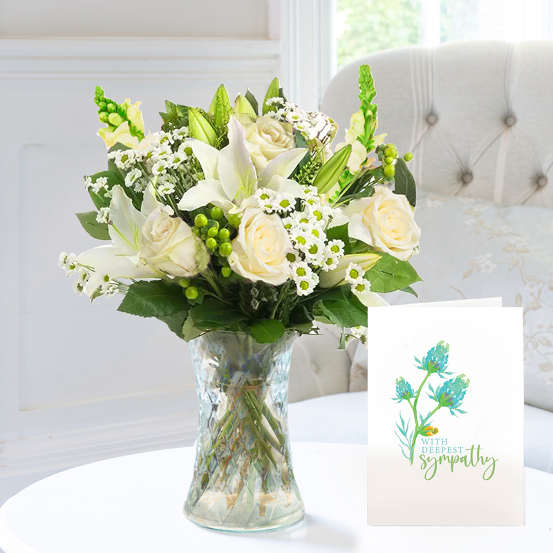 Simply White Rose & Lily, Vase & Sympathy Card image