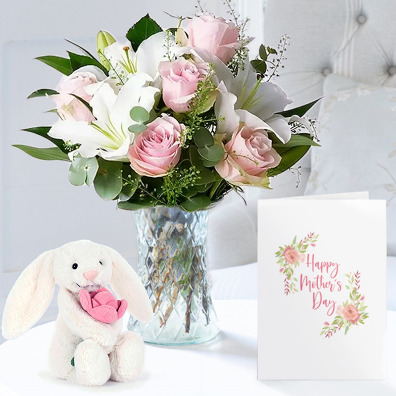 Luxury Pink Roses & White Lilies | Jellycat & Mother's Day Card | Luxury Mother's Day Flowers & Gifts Delivery UK | Appleyard London