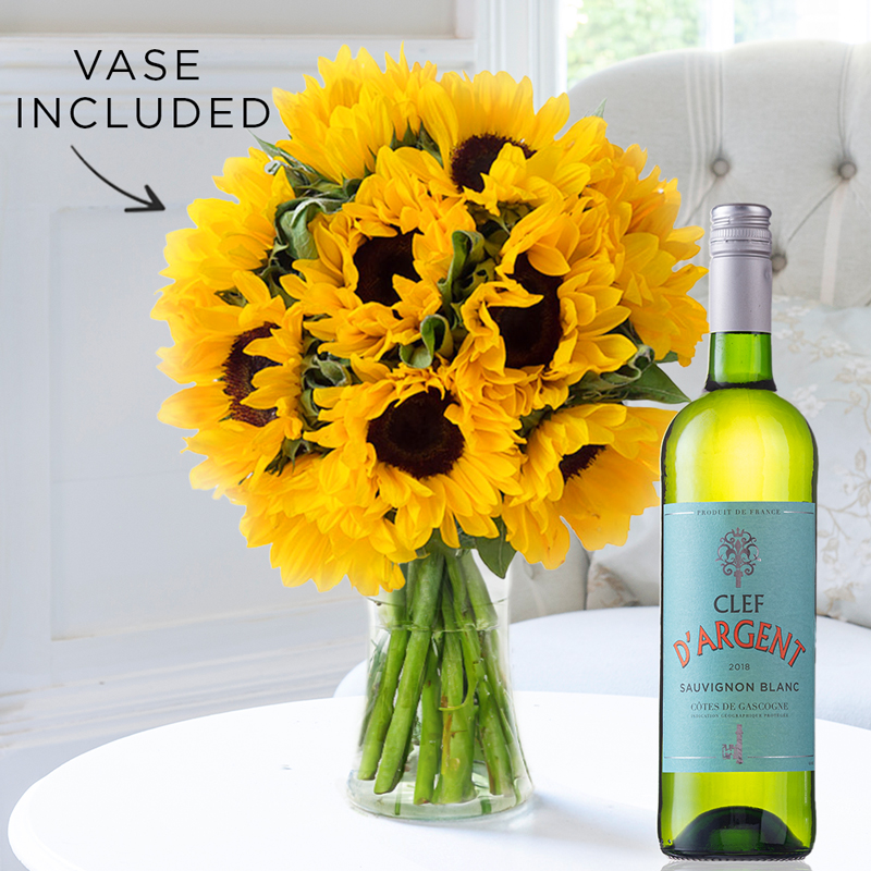 Summer Sunflowers, Vase & Clef D'argent Wine (75cl) image
