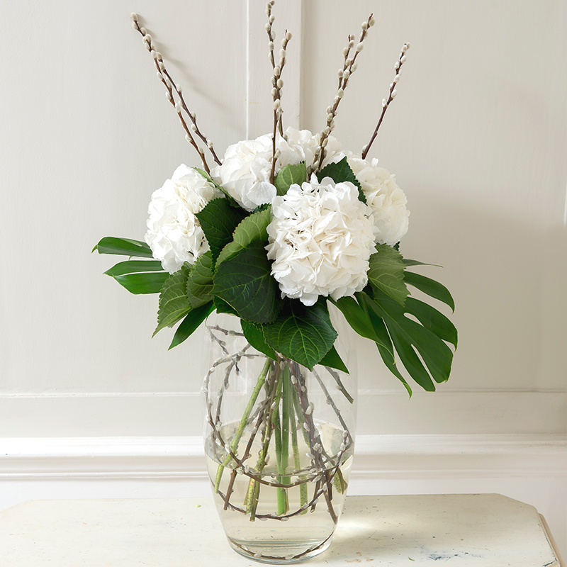 White Hydrangea & Monstera - Elegant Floral Display - Hydrangea - Flower Bouquet - Next Day Flower Delivery UK - Appleyard London