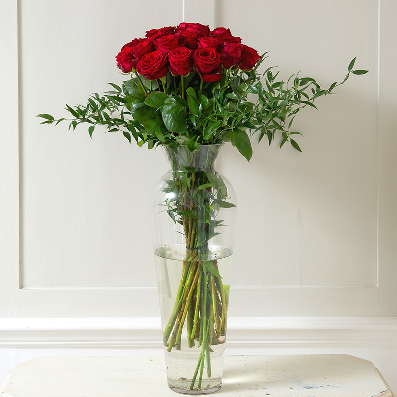 Luxury Flower Bouquet - Naomi Red Roses & Pussy Willow - Tall Vase Display - Next Day Flower & Gift Delivery UK - Appleyard London