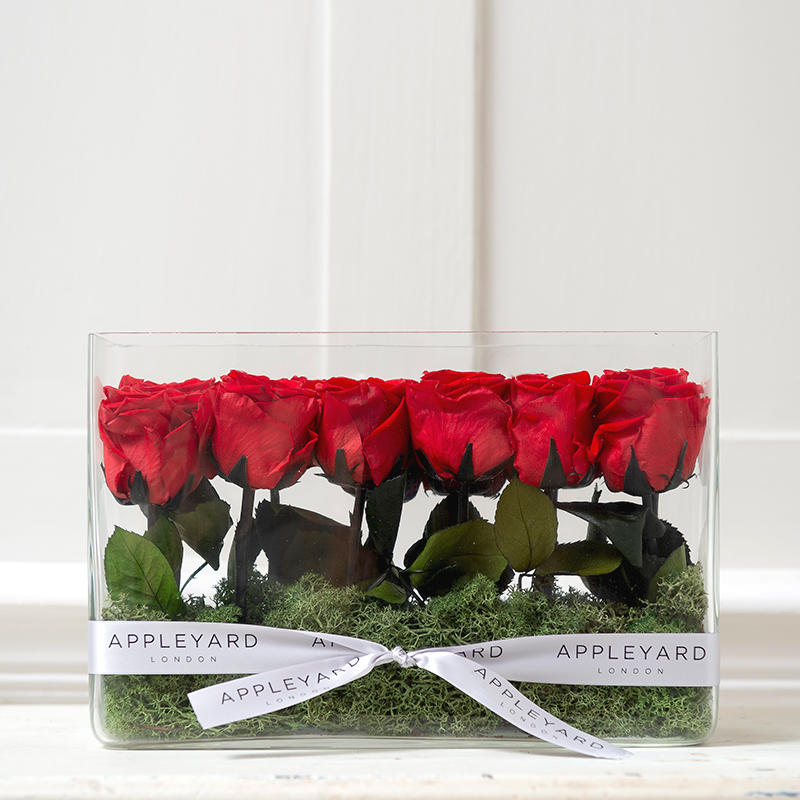 Luxury Flower Bouquet - Red Preserved Roses - Romantic Floral Display, Glass Vase - Next Day Flower & Gift Delivery UK - Appleyard London