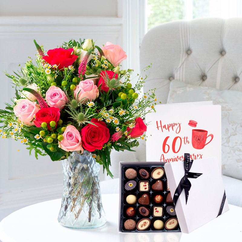 Rose Pearl, 25 Luxury Chocolates & 60th Anniversary Card image