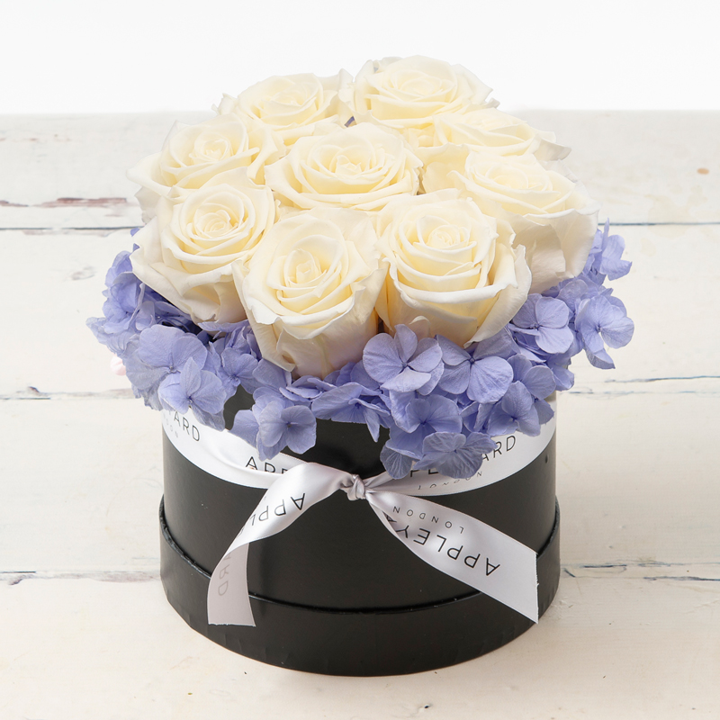 White Rose & Lavender Hydrangea Hatbox (Lasts Up To A Year) image