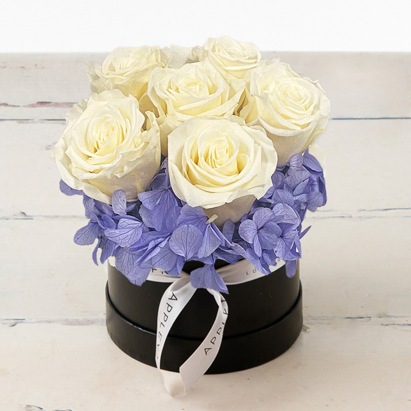 White Rose & Lavender Hydrangea Hatbox (Lasts Up To A Year)