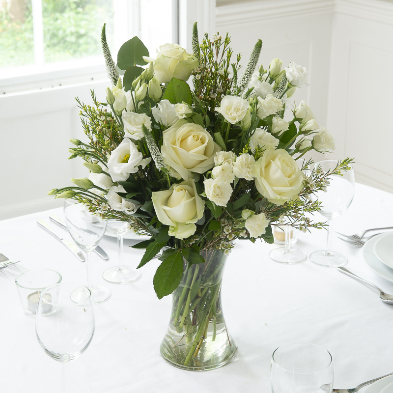 Cherish Vase Table Centre - White - Wedding Flower Bouquet - Last Minute Wedding Flowers Delivery UK - Appleyard London