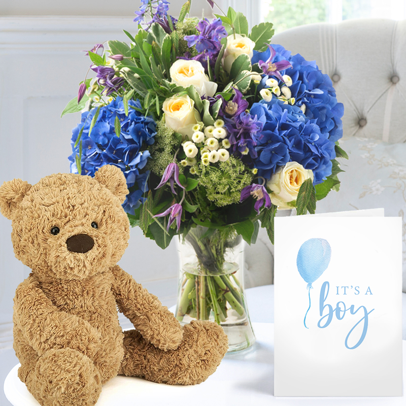 Wild English Garden, Jellycat® Bumbly Bear (38cm) & Baby Boy Card image