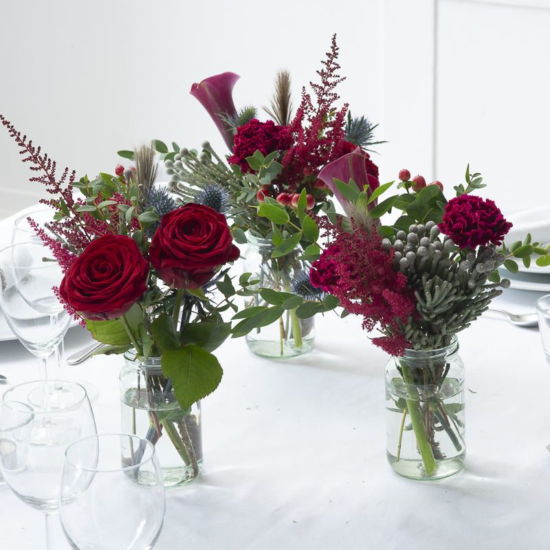 Ruby Allure Jars Table Centre - Wedding Flower Bouquet - Wedding Flowers Delivery UK - Appleyard London
